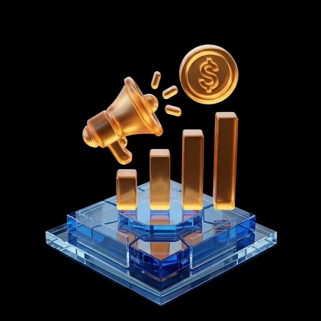 Golden megaphone revenue engine illustration